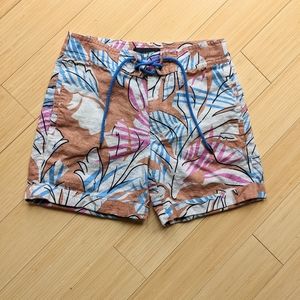 J.Crew Linen Cotton Board Shorts Womens 00 Tropical Floral Pastel Folded Hem 208